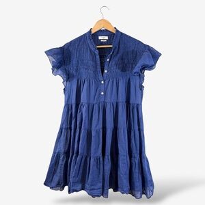 Isabel Marant Etoile Lanikaye Dress Blue Size 42 Tiered Cotton Voile Mini Flare